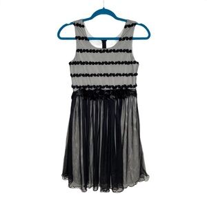 Bonnie Jean Black Chiffon Overlay Sleeveless Floral Tie Waist Holiday Dress